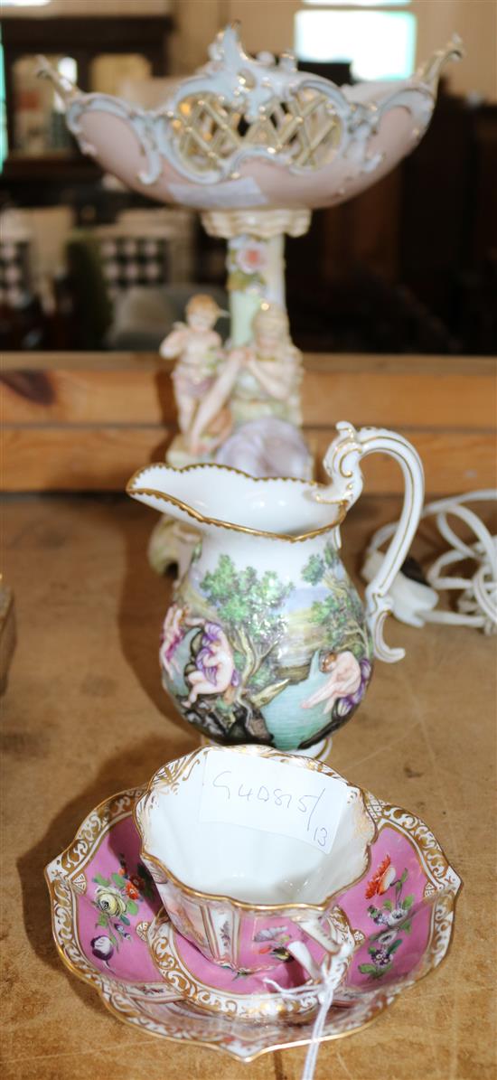 Austrian cup & saucer & Capo di Monte jug, etc (3)